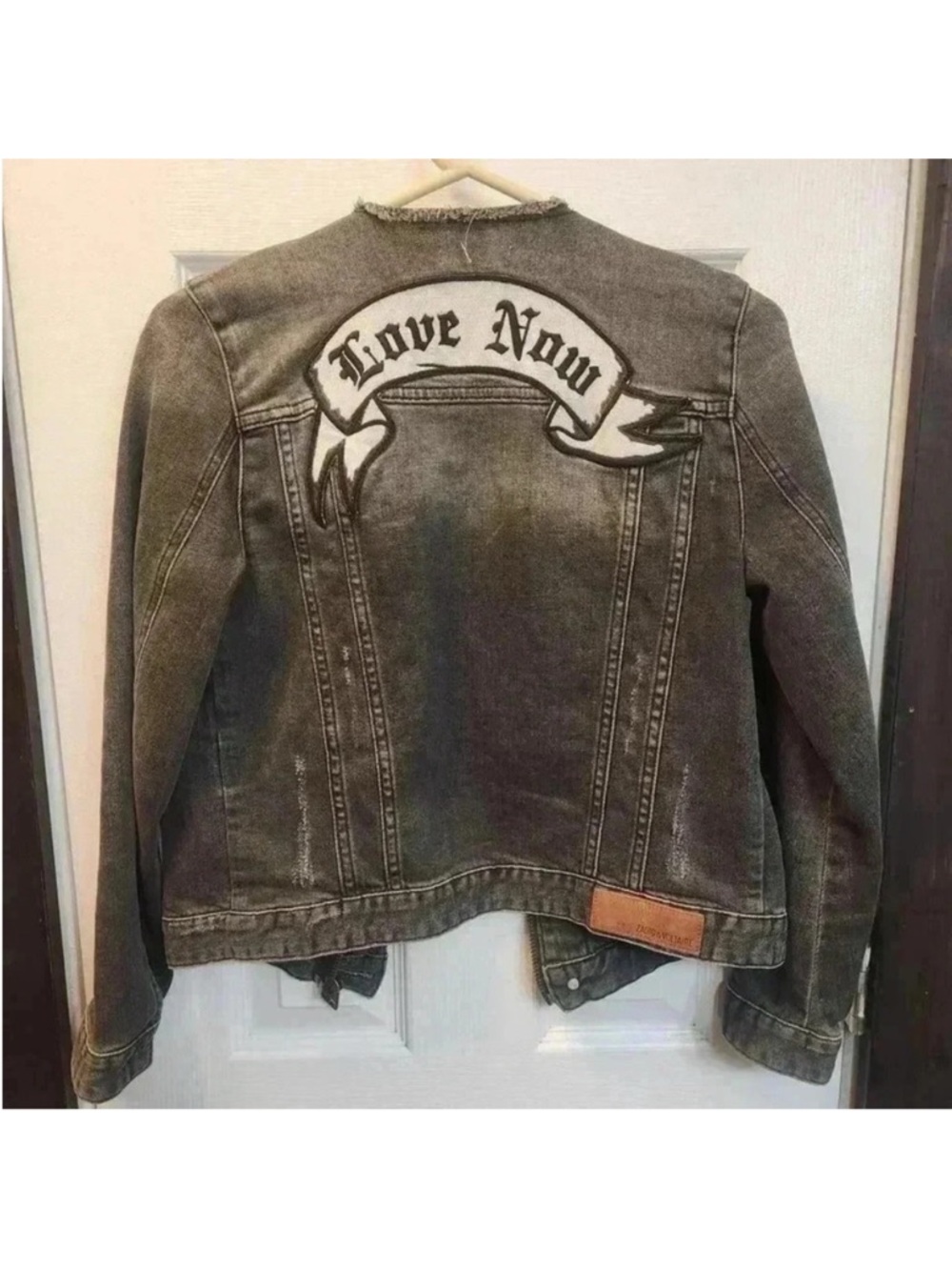 💥 HOT SALE 💥 Zadig & Voltaire Gray Distressed Denim Jacket “Love Now” Patch
